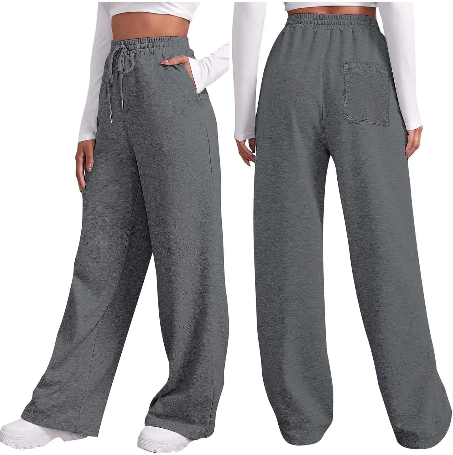 Loose Sweatpants Womens Drawstring Joggers Elastic High Waisted Baggy Sports Pants Workout Yoga Pants with Pocket