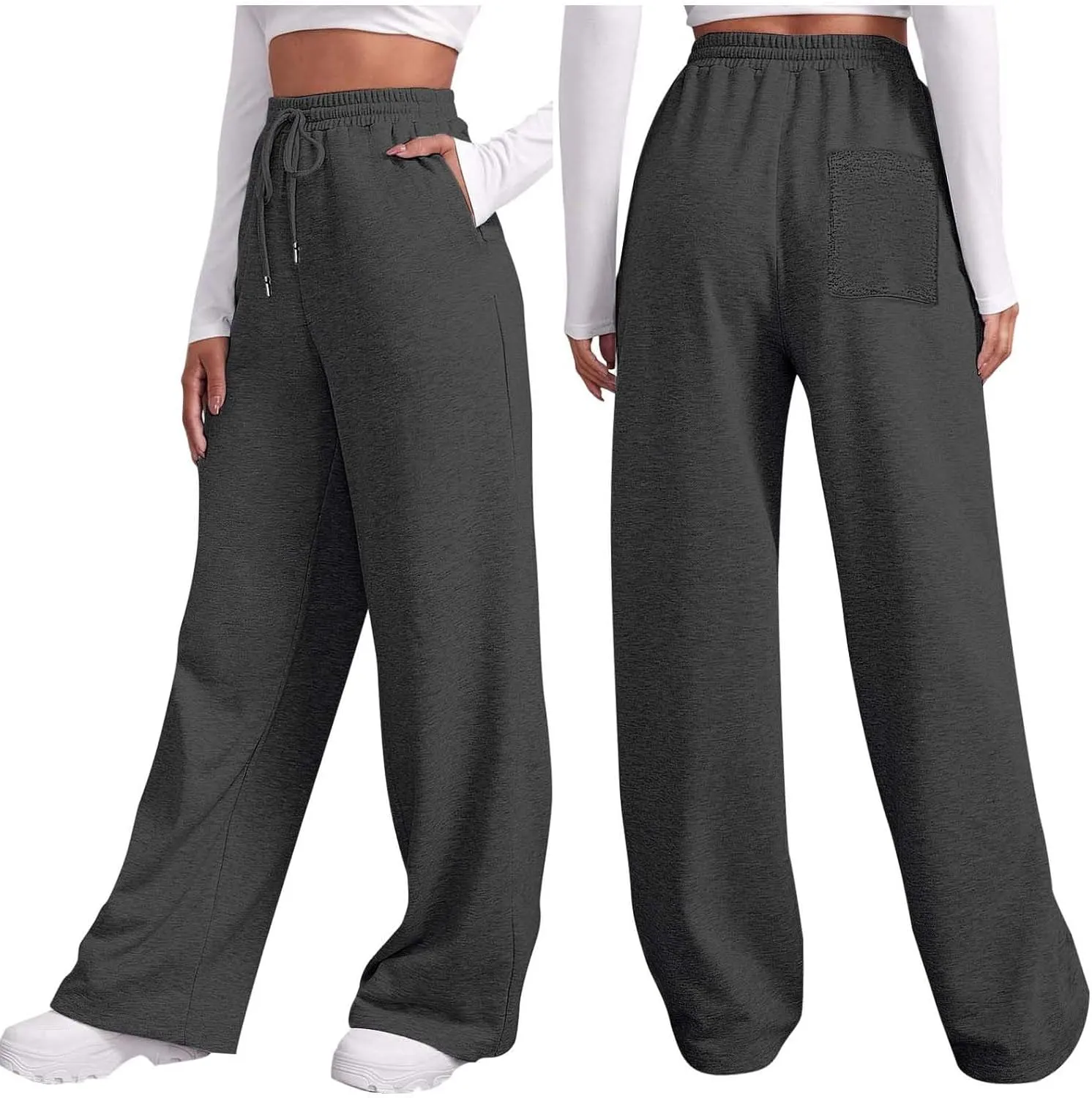 Loose Sweatpants Womens Drawstring Joggers Elastic High Waisted Baggy Sports Pants Workout Yoga Pants with Pocket