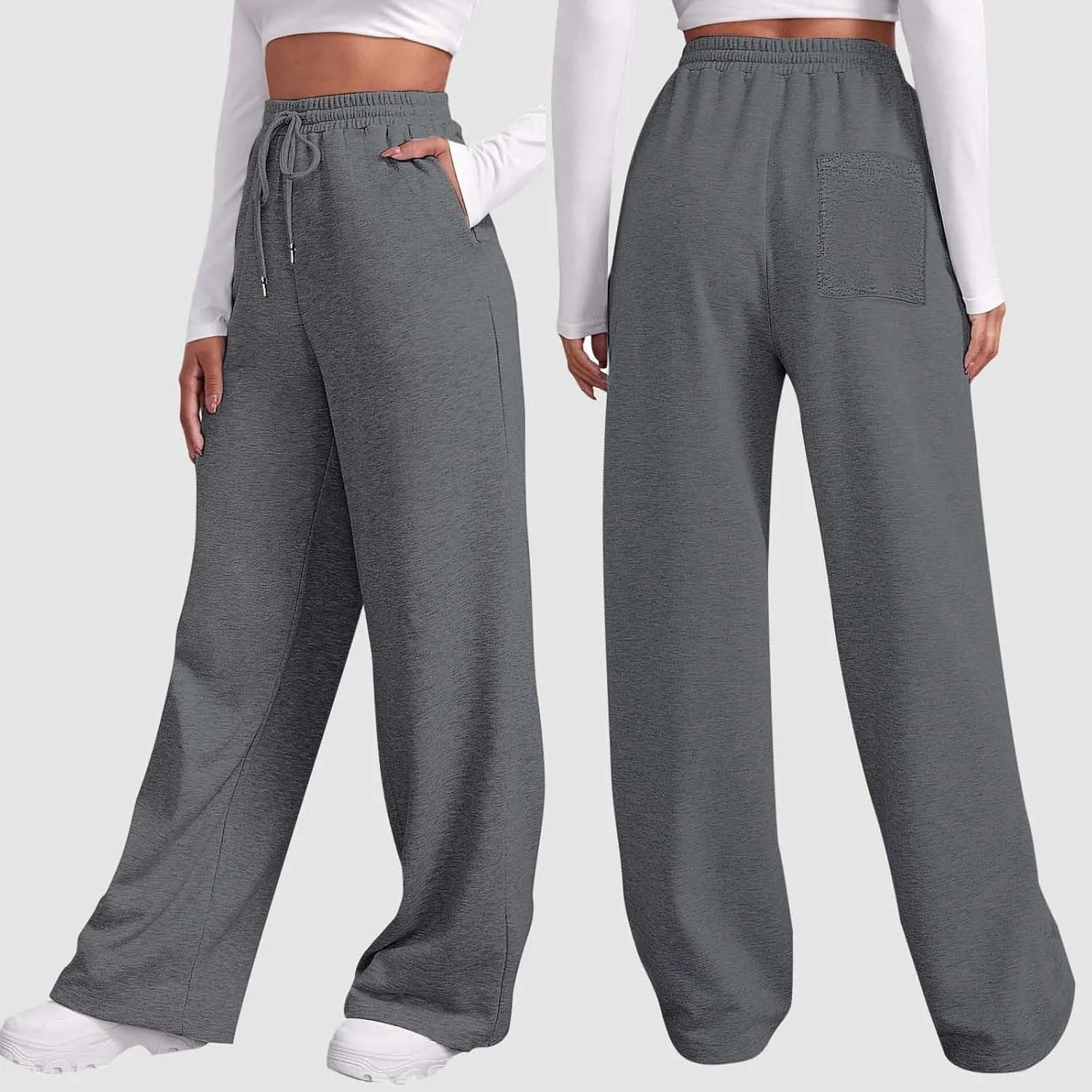 Loose Sweatpants Womens Drawstring Joggers Elastic High Waisted Baggy Sports Pants Workout Yoga Pants with Pocket
