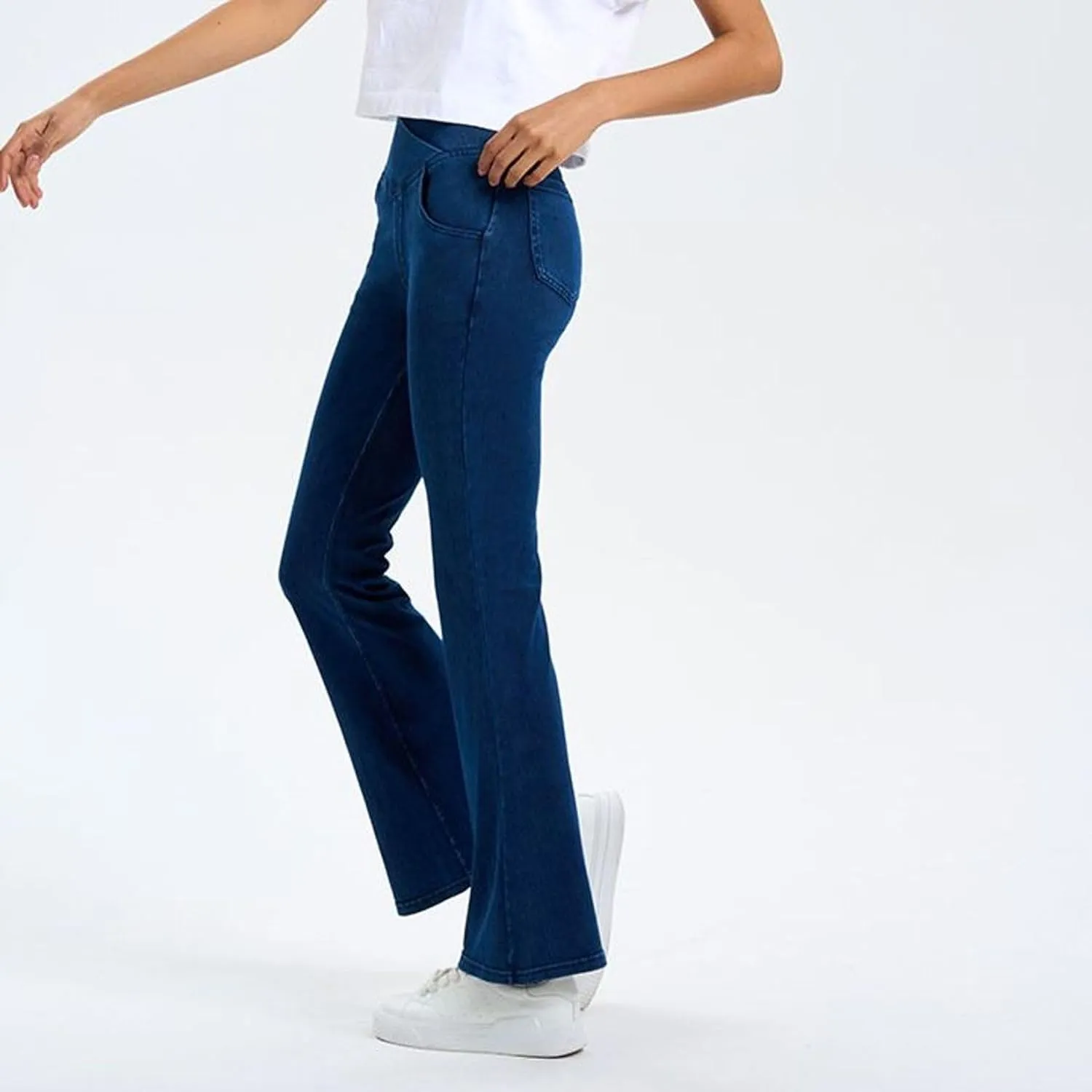 Lu's Chic Women's Yoga Jeans High Waisted Pants Denim Elastic Waist Hiking Workout Stretch Bootcut Denim Pant