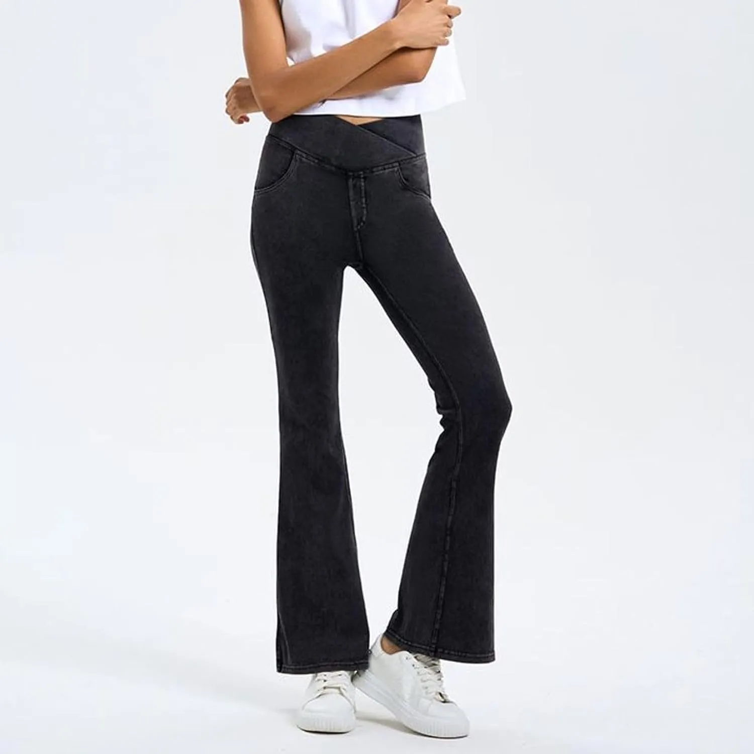 Lu's Chic Women's Yoga Jeans High Waisted Pants Denim Elastic Waist Hiking Workout Stretch Bootcut Denim Pant