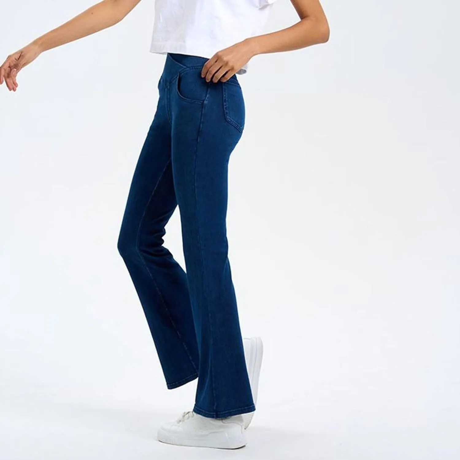 Lu's Chic Women's Yoga Jeans High Waisted Pants Denim Elastic Waist Hiking Workout Stretch Bootcut Denim Pant