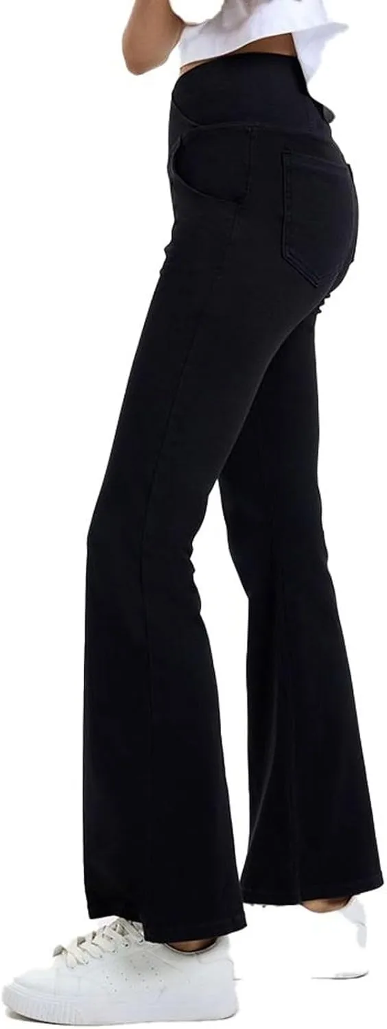 Lu's Chic Women's Yoga Jeans High Waisted Pants Denim Elastic Waist Hiking Workout Stretch Bootcut Denim Pant