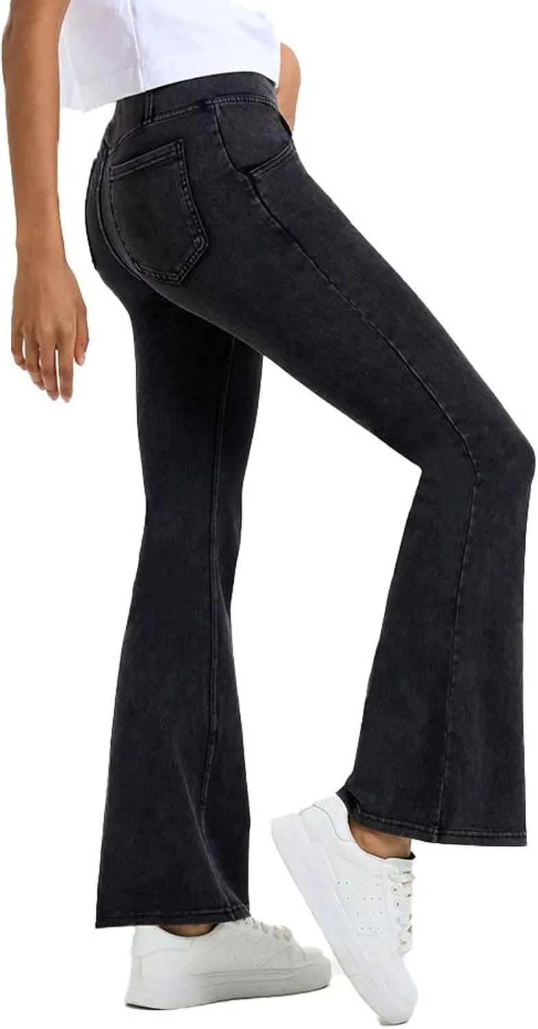Lu's Chic Women's Yoga Jeans High Waisted Pants Denim Elastic Waist Hiking Workout Stretch Bootcut Denim Pant