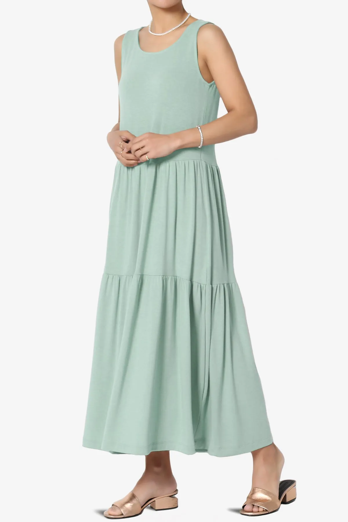 Macie Sleeveless Tiered Jersey Long Midi Dress PLUS
