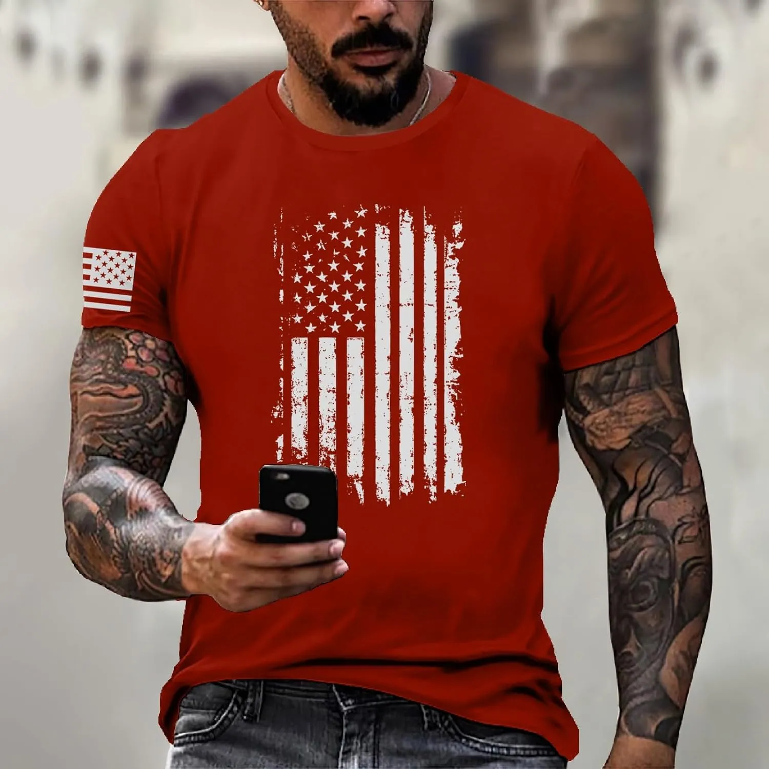 Men's Shirt Sleeve 1776 USA Flag Graphic Dry Fit Cotton Breathable T-Shirts 4th of July Shirts