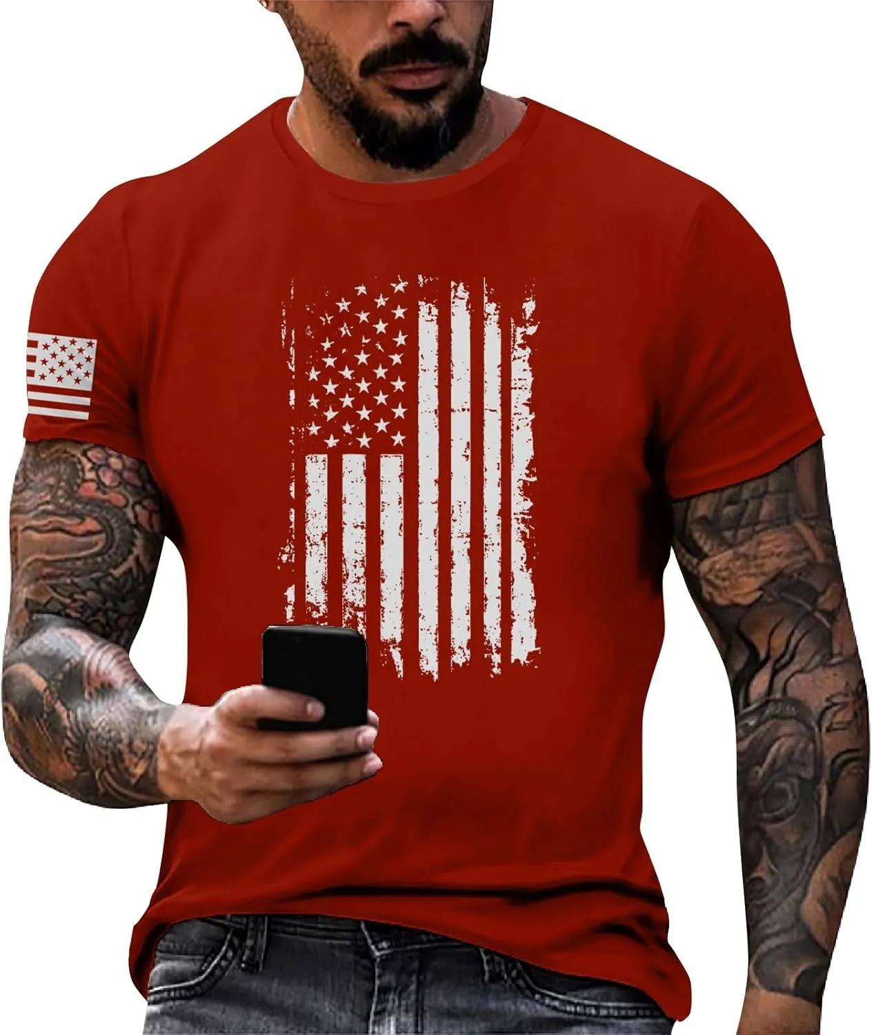 Men's Shirt Sleeve 1776 USA Flag Graphic Dry Fit Cotton Breathable T-Shirts 4th of July Shirts