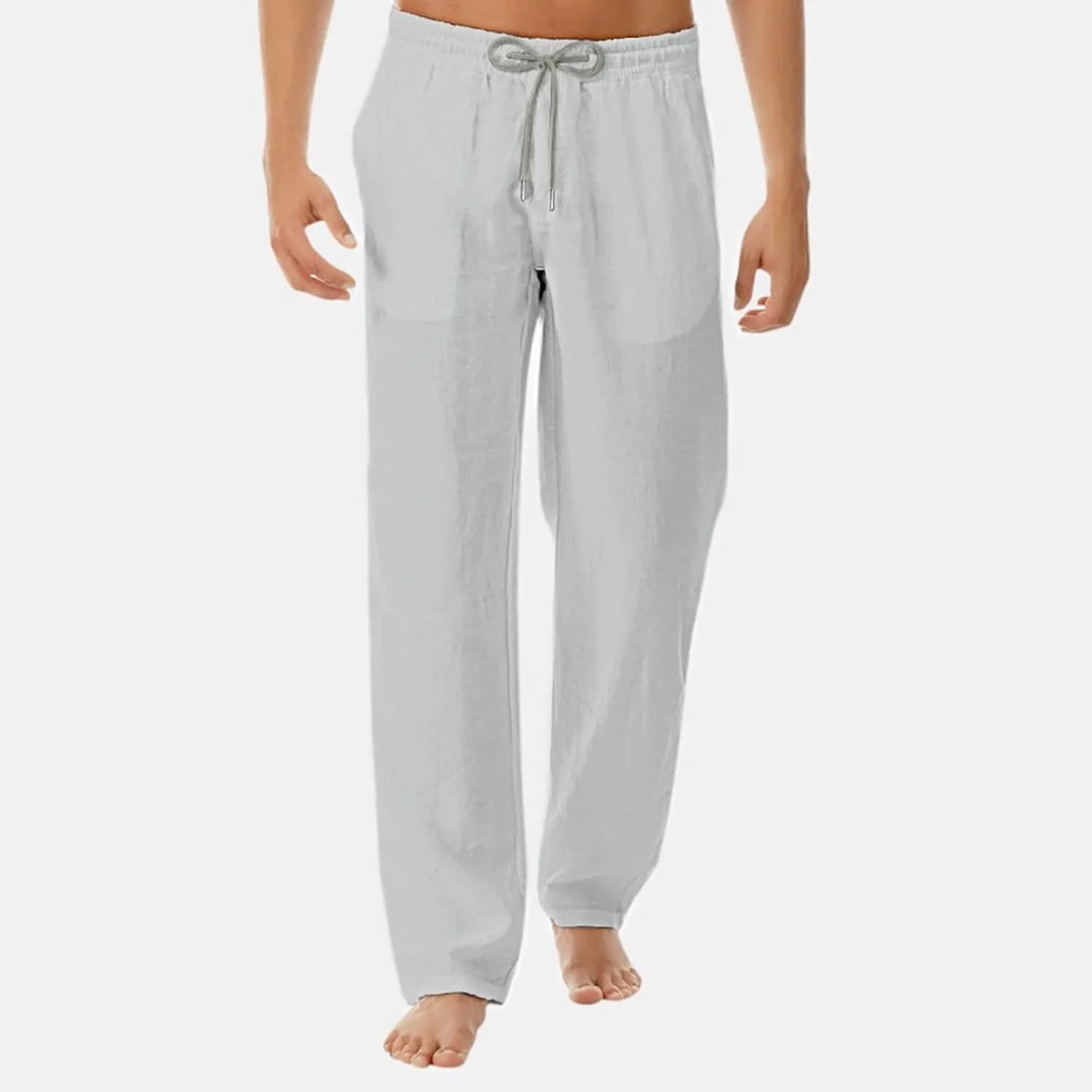 Mens Summer Casual Pants Drawstring Waist Straight Leg Pants Baggy Lightweight Comfy Trousers Pockets 2025 Trendy