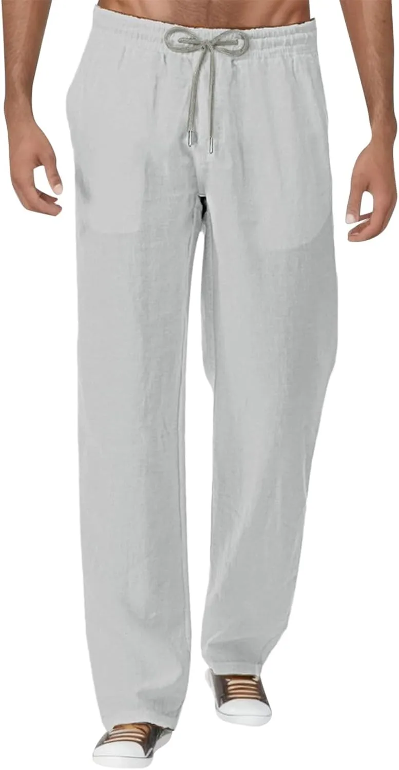 Mens Summer Casual Pants Drawstring Waist Straight Leg Pants Baggy Lightweight Comfy Trousers Pockets 2025 Trendy