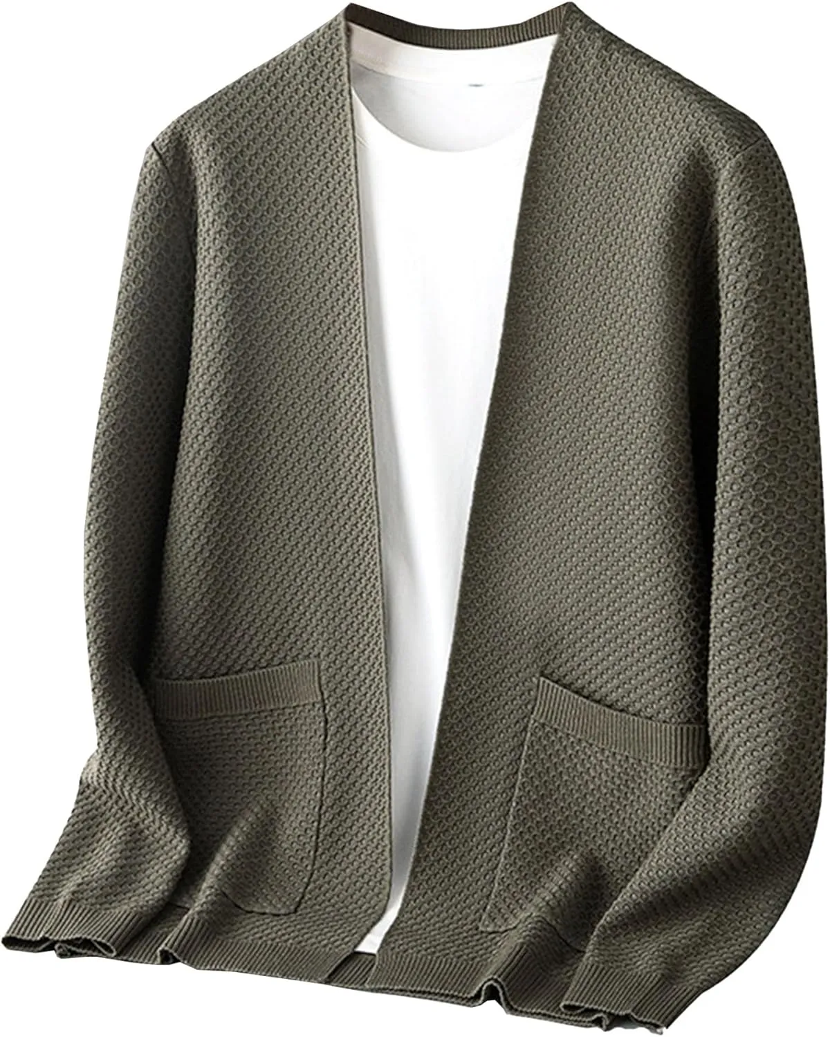 Men's V-Neck Stretchy Fleece Sweater Solid Color Casual Cardigan Coats Slim Soft Stylish Knitted Coats