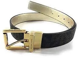 Michael Kors 556211C Brown Logo Design With Gold Hardware Women's Leather Belt
