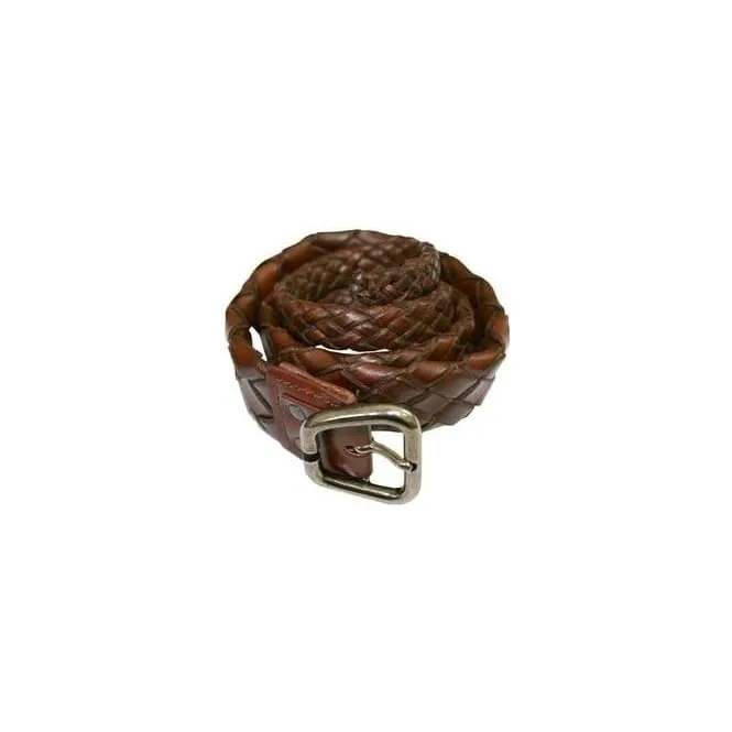 Narrow Rats Tail Woven Leather Belt, Brown