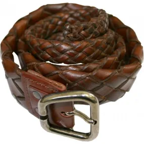 Narrow Rats Tail Woven Leather Belt, Brown