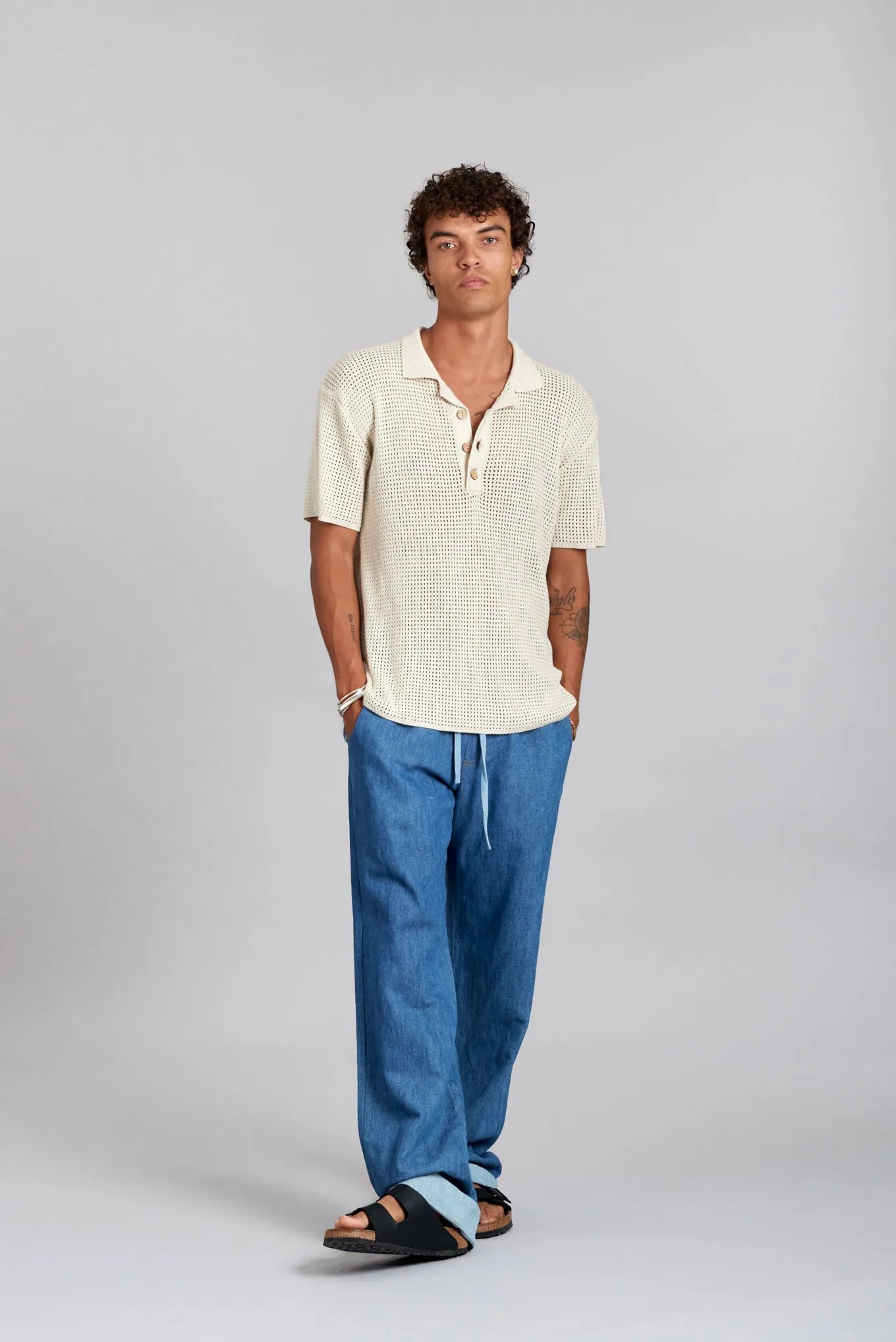 Oliver Cotton Polo Top Ivory Melange