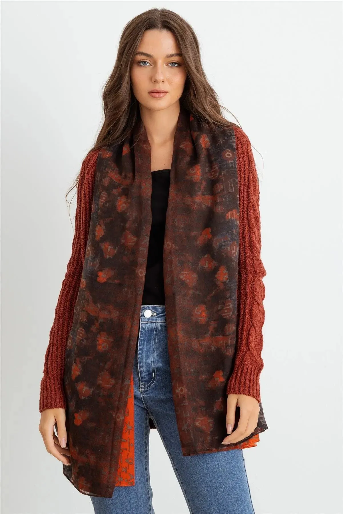 Orange Hangul Design Korean Languages Wrap Long Shawl Scarf