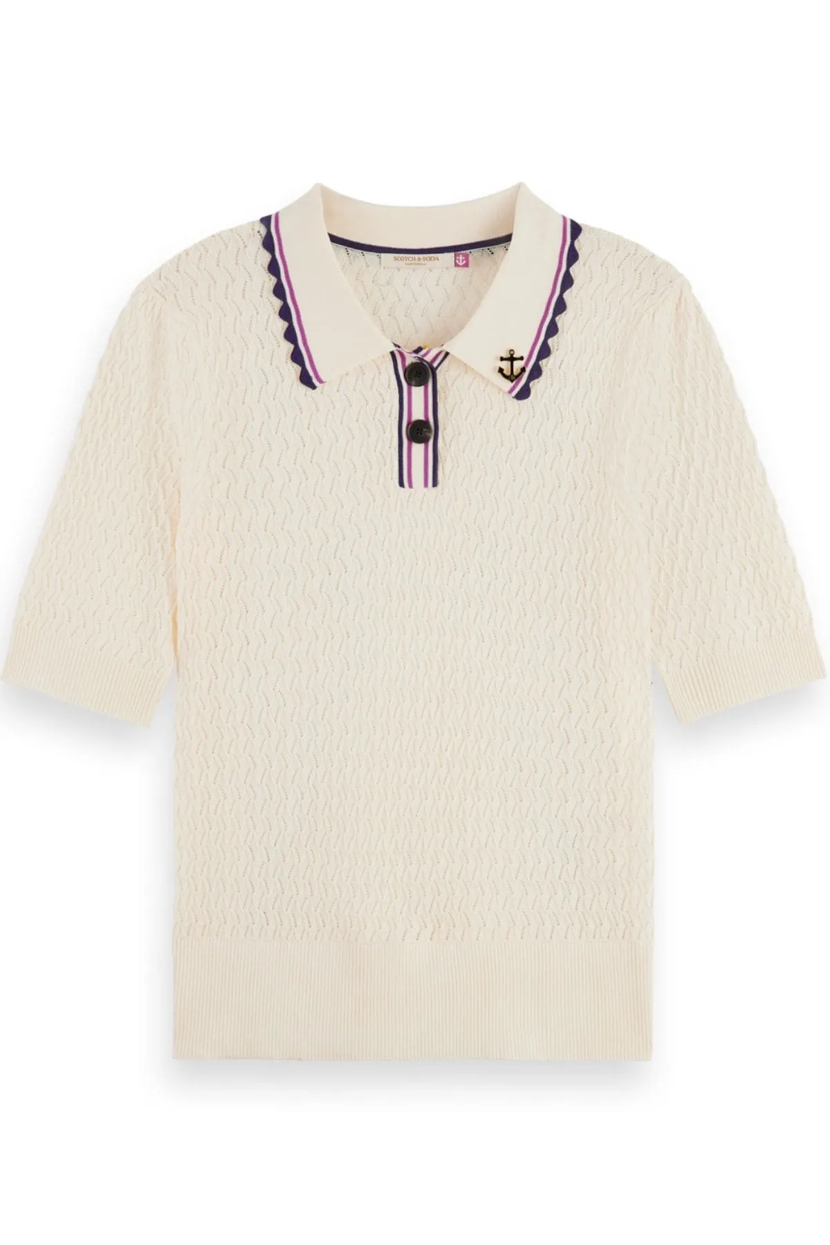POINTELLE COLLARED KNITTED TEE SOFT ICE