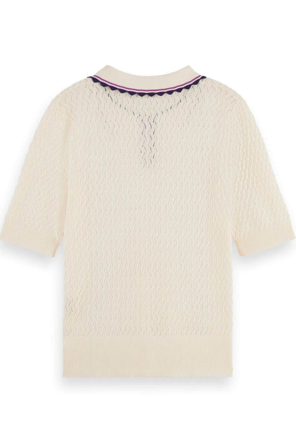 POINTELLE COLLARED KNITTED TEE SOFT ICE