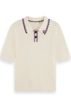 POINTELLE COLLARED KNITTED TEE SOFT ICE
