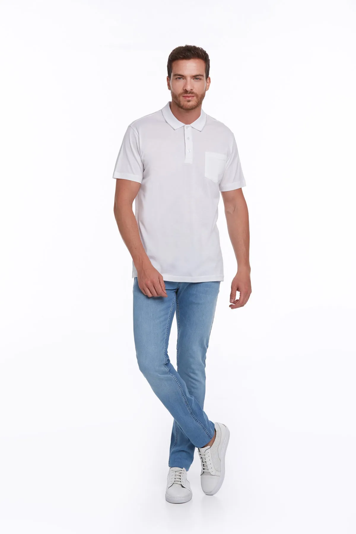 Regular Fit White Basic Cotton Polo T-Shirt