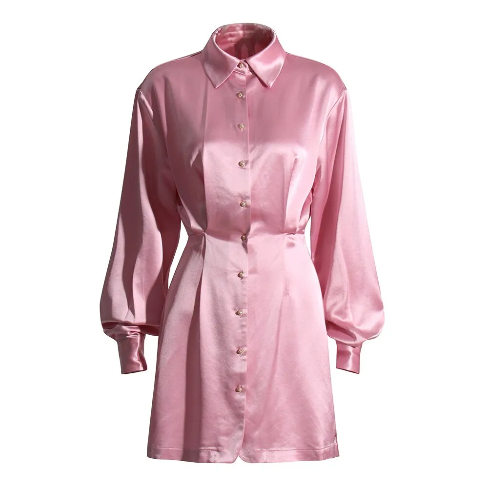 Solid Elegant Dresses For Women Lapel Long Sleeve High Waist Folds Mini Single Breasted Elegant Dress Female 2022