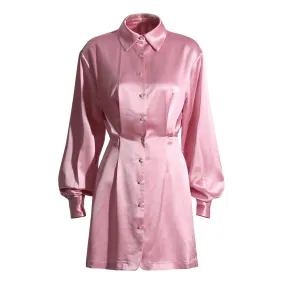 Solid Elegant Dresses For Women Lapel Long Sleeve High Waist Folds Mini Single Breasted Elegant Dress Female 2022