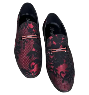 Stylish Men's Red and Black Slip-On Penny Loafers Paisley Floral Shoes Luxury Design