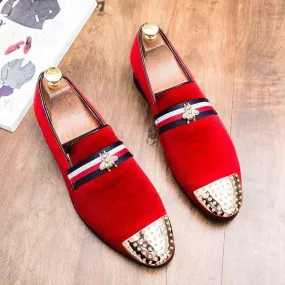 Stylish Pointed Toe Velvet Rivets Slip On Men's Loafers Shoes
