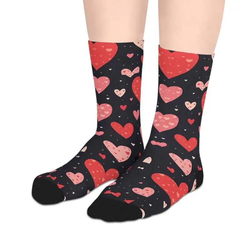 Stylish Red Hearts Midlength Socks
