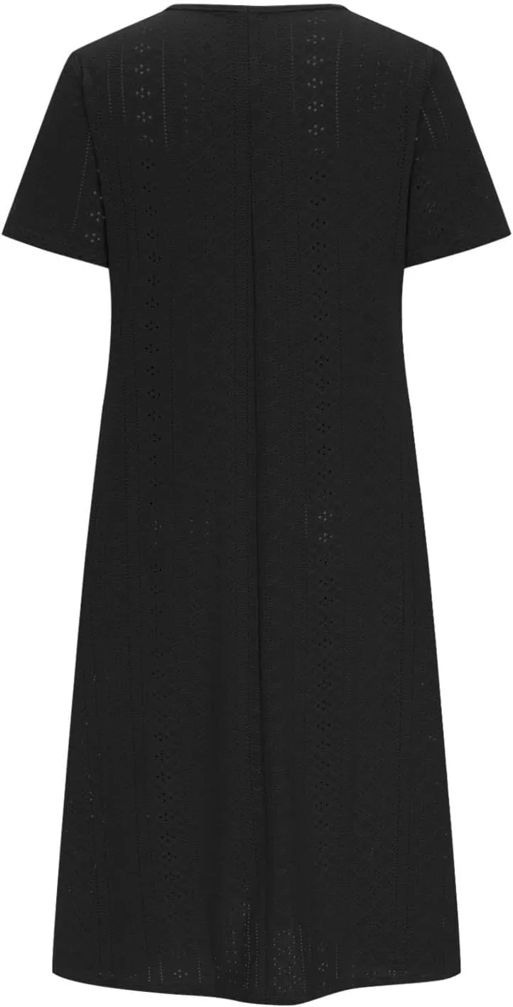 Summer Dress for Women Crochet Eyelets Pleated Beach Dresses Loose Short Sleeve Casual Tiered Midi Pocket Dress