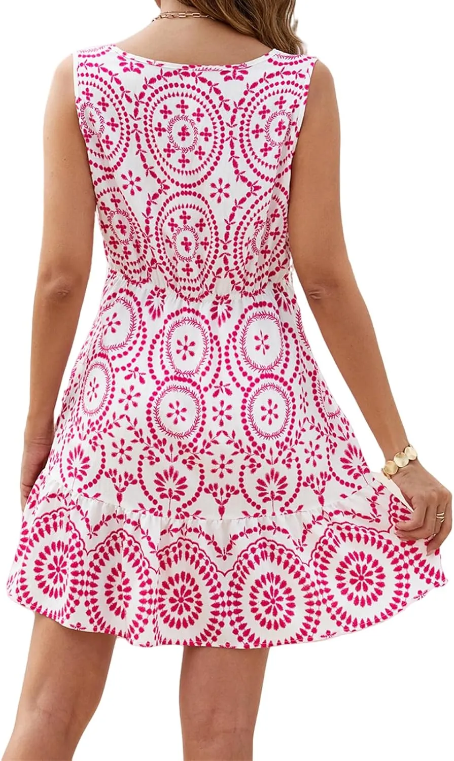 Summer Dresses for Women 2025 Elegant Hollow Out Lace Floral Dress V Neck Sleeveless A Line Vacation Dresses