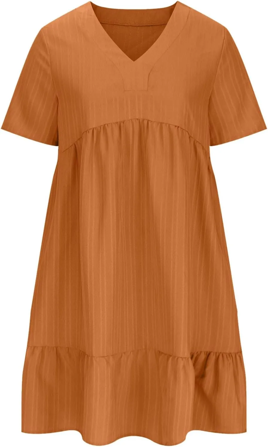 Summer Dresses for Women Casual Short Sleeve V-Neck Solid Sundress Loose Fit Pleated Vacation Beach Dress