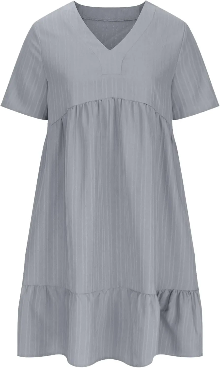 Summer Dresses for Women Casual Short Sleeve V-Neck Solid Sundress Loose Fit Pleated Vacation Beach Dress