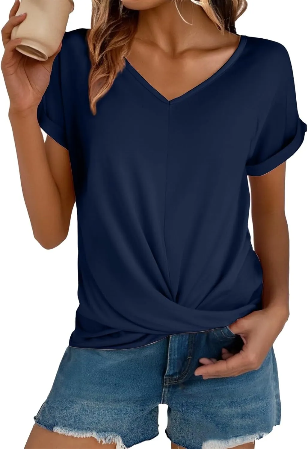 Summer Shirts for Women 2025 Casual V Neck Pleated Short Sleeve Tunic Tops Lightweight Breathable Outdoor Streetwear
