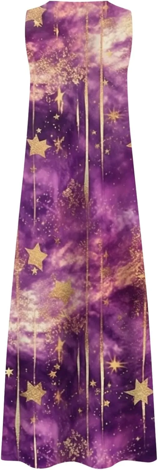 Sundresses for Women 2024 V Neck Floral Print Maxi Dresses with Pockets Flowy Sun Dress Plus Size Summer Dresses