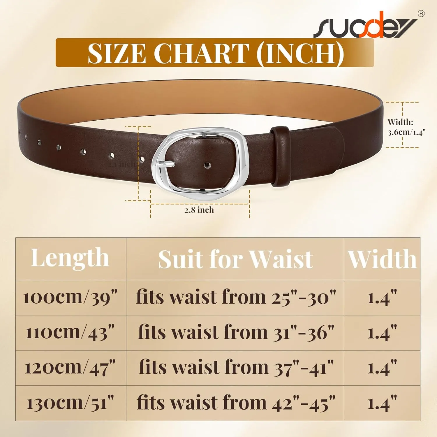 SUOSDEY Leather Belts for Women, Ladies Waist Belt with Liquid Shape Buckle for Jeans Pants Dresses,1.4" width