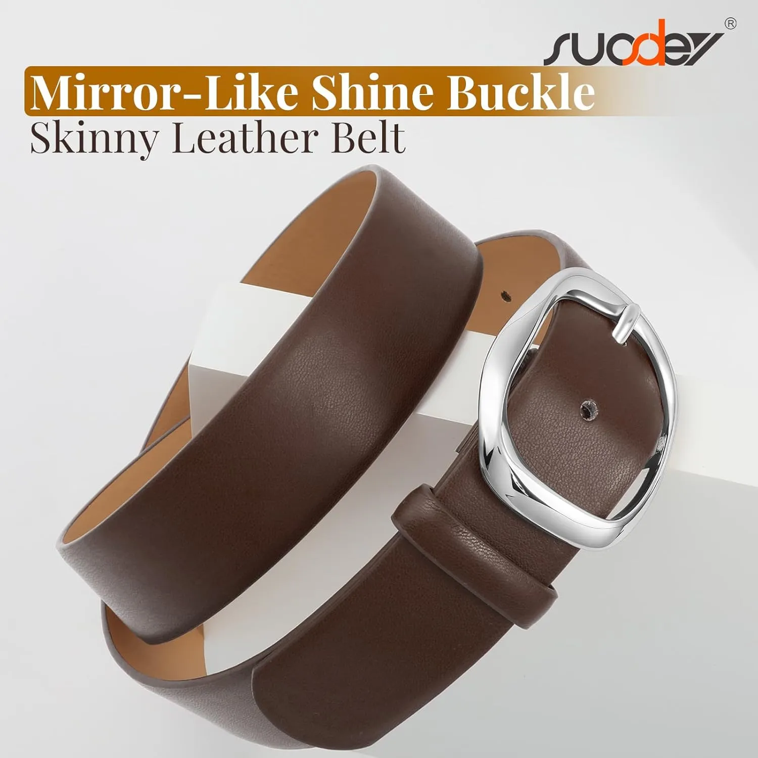 SUOSDEY Leather Belts for Women, Ladies Waist Belt with Liquid Shape Buckle for Jeans Pants Dresses,1.4" width