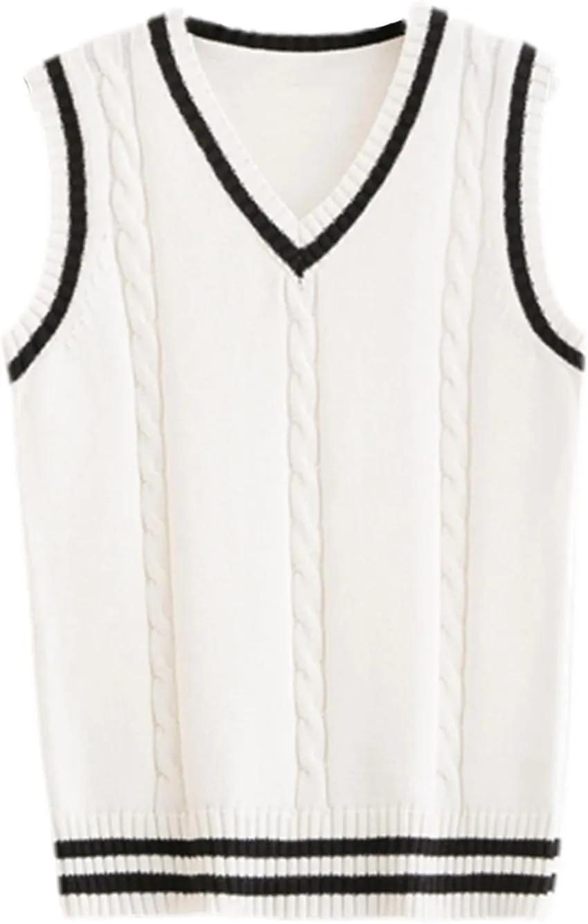 Sweater Vest Men Patchwork V-Neck Oversize Mens Vests Chic Daily Streetwear Leisure Retro Knitted
