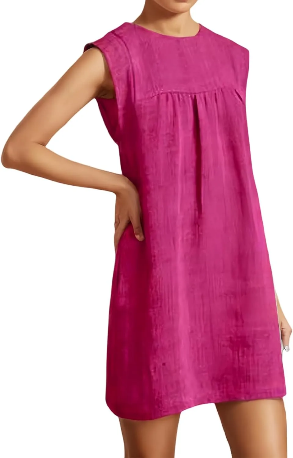 T Shirt Dresses for Women Casual Summer Midi Dress Cotton Linen Short Dress Sleeveless Beach Vacation Sundress Fashion