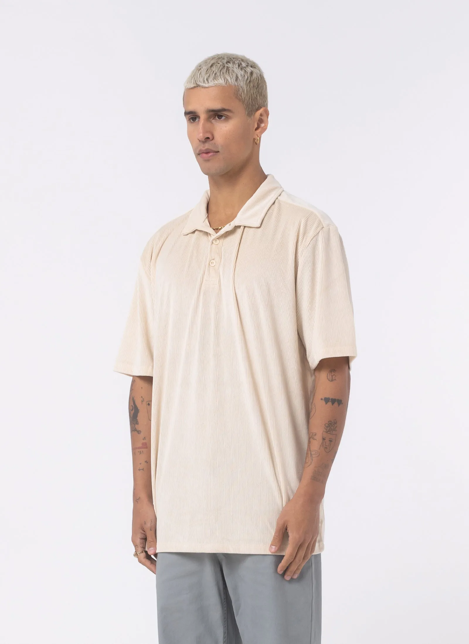Velour Cord Polo Beige