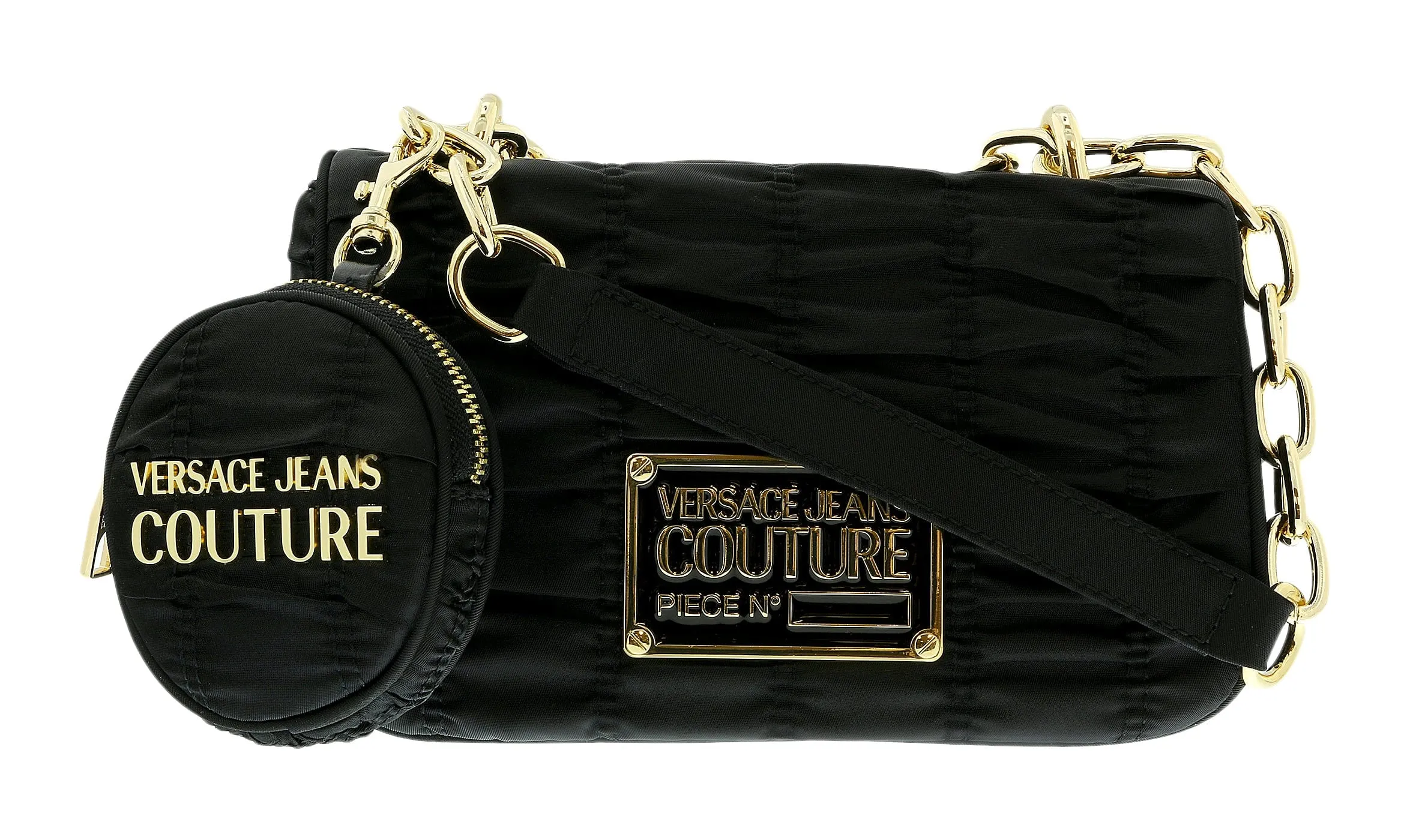 Versace Jeans Couture Black Medium Ruched Nylon Shoulder Bag with Coin Purse