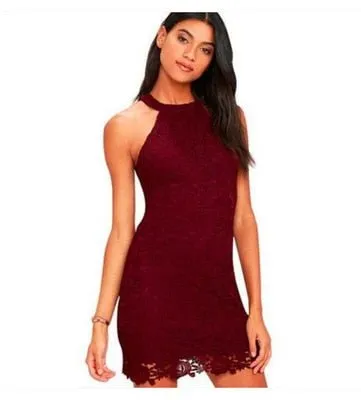 Vibrant Elegant Lace Sleeveless Halter Style Short Sheath Dress