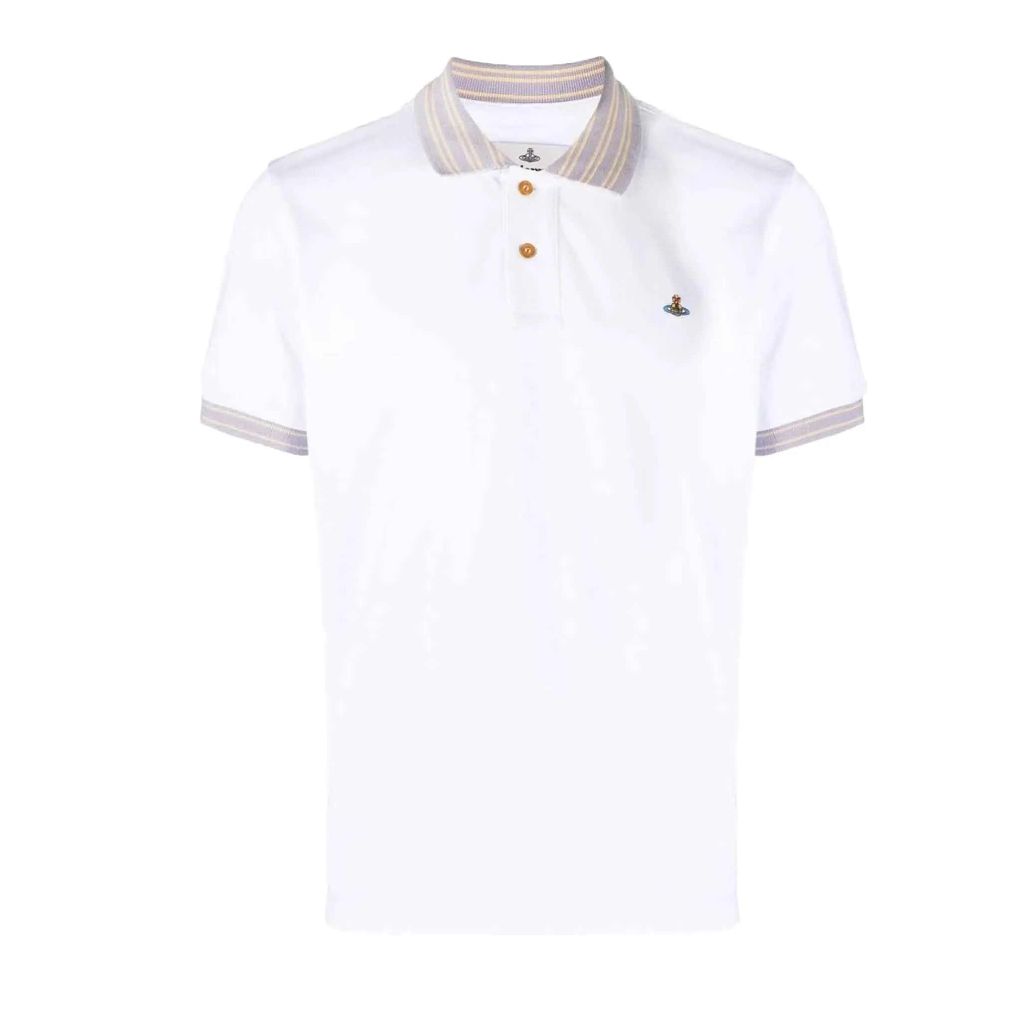Vivienne Westwood Lavender Striped Collar Short Sleeve Polo in White