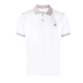 Vivienne Westwood Lavender Striped Collar Short Sleeve Polo in White