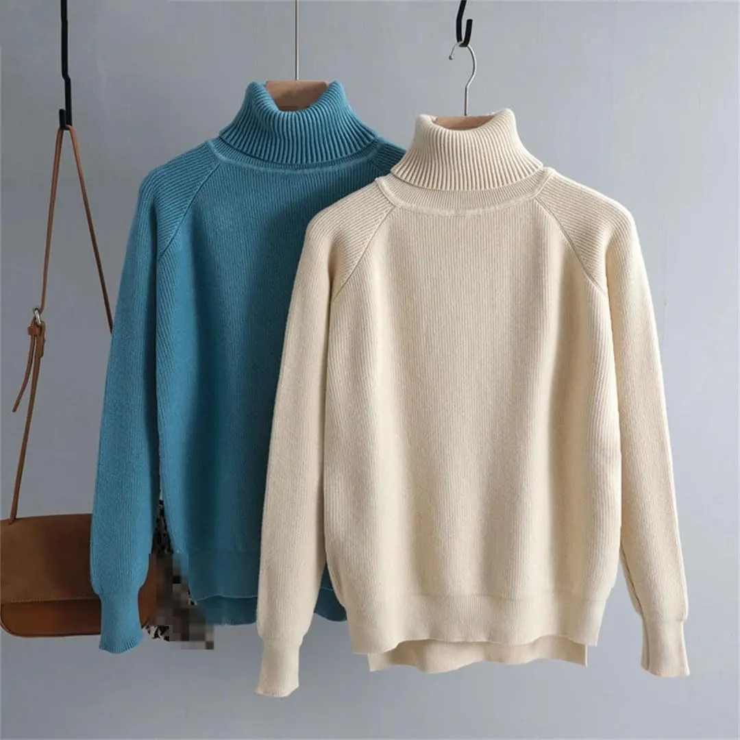 Vogrtcc Women Casual Thick Autumn Winter Turtleneck Oversize Sweater Pullover Warm Chic Loose Knitted Sweaters