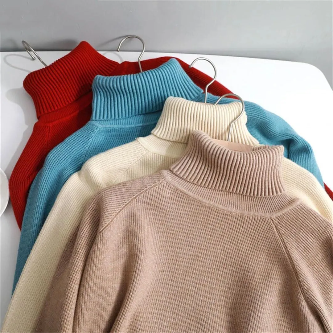 Vogrtcc Women Casual Thick Autumn Winter Turtleneck Oversize Sweater Pullover Warm Chic Loose Knitted Sweaters