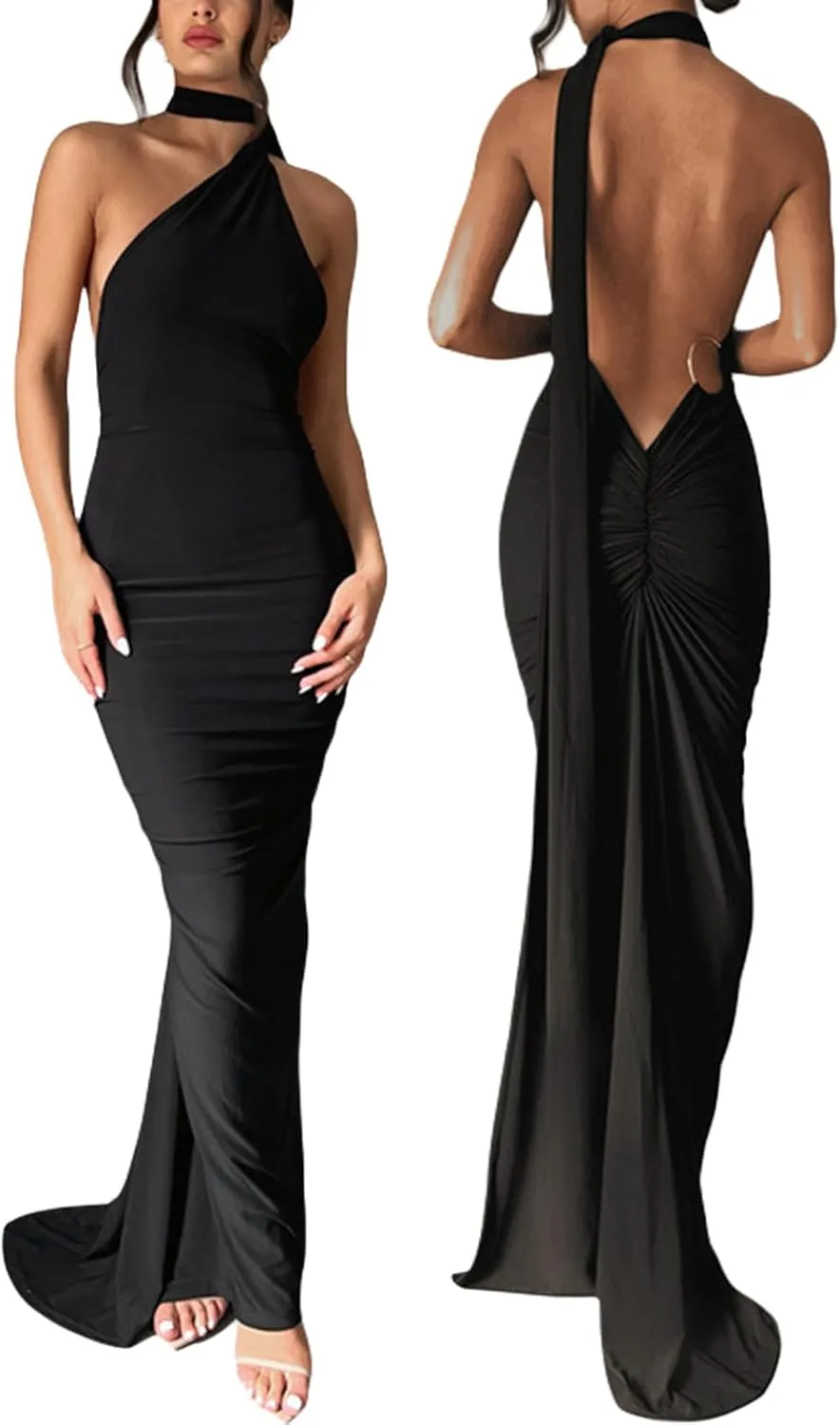 Women Sexy Backless Dress Bodycon Sleeveless Open Back Maxi Dress Going Out Elegant Party Cocktail Long Dress