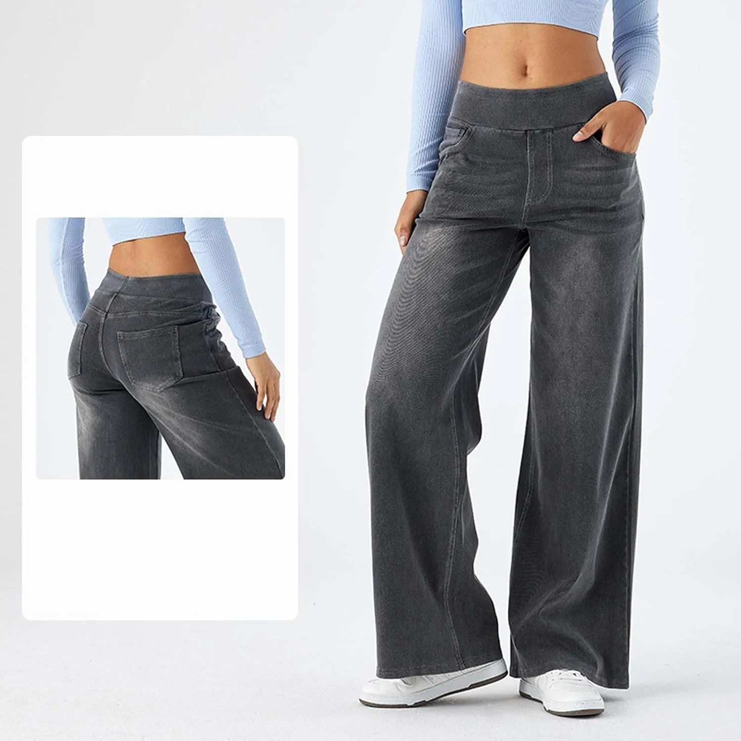 Women Stretch High Waisted Wide Leg Jeans Elastic Comfort Denim Pants Tummy Control Butt Lifting Casual Chic Wide Fit