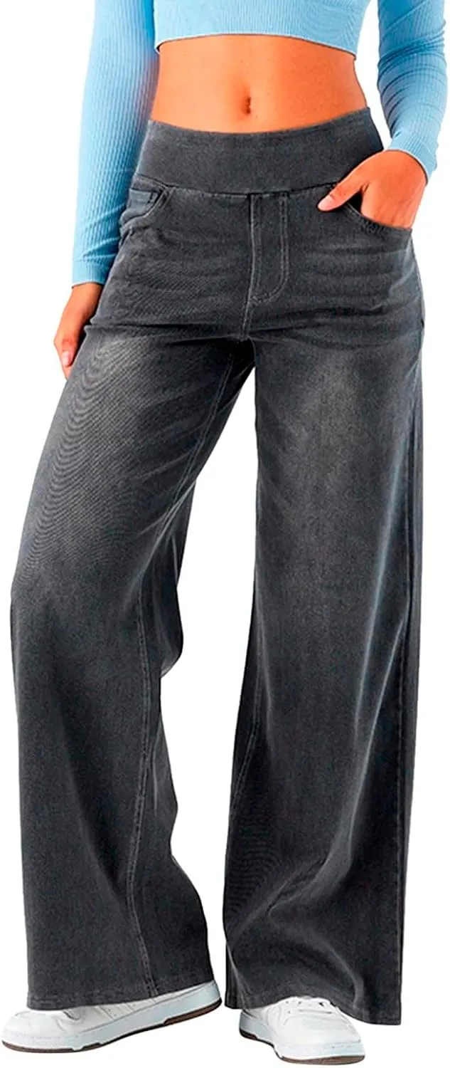 Women Stretch High Waisted Wide Leg Jeans Elastic Comfort Denim Pants Tummy Control Butt Lifting Casual Chic Wide Fit