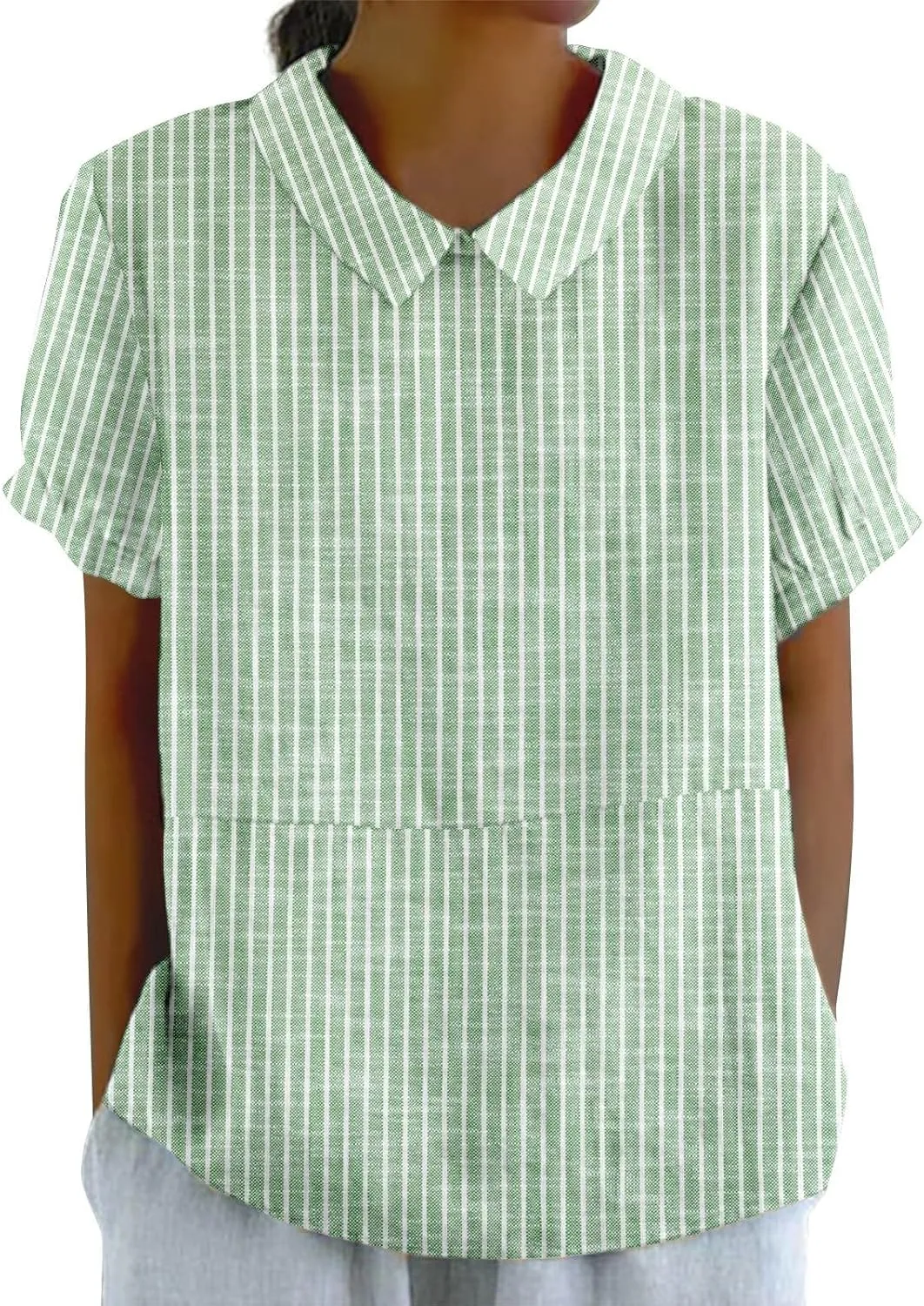 Womens Blouse Thin of Breathable Cotton and Linen Loose Large Size Thin Lapel Summer Retro Embroidered 3/4 Sleeve Tops