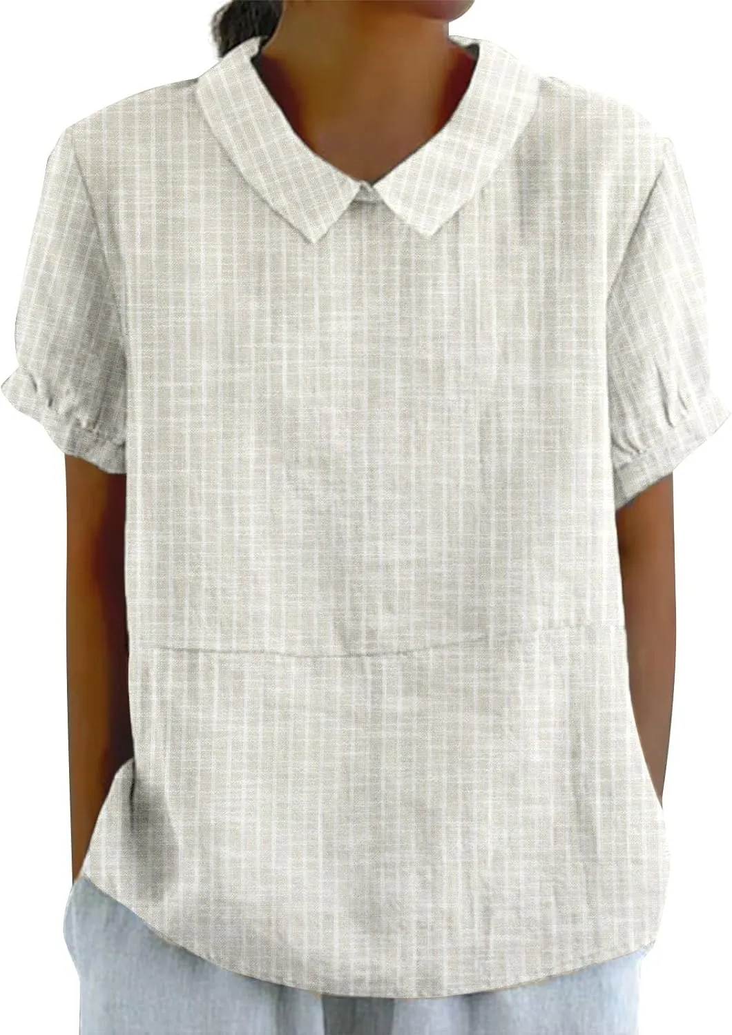Womens Blouse Thin of Breathable Cotton and Linen Loose Large Size Thin Lapel Summer Retro Embroidered 3/4 Sleeve Tops